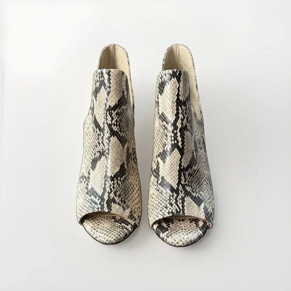 Cole Haan Electa Womens 9 Snake Print Leather Peep Toe Block Heel Pumps Booties